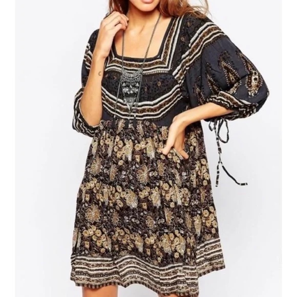 ♥️ NWT Free People Printed Bohemian Mini Dress - Picture 7 of 12